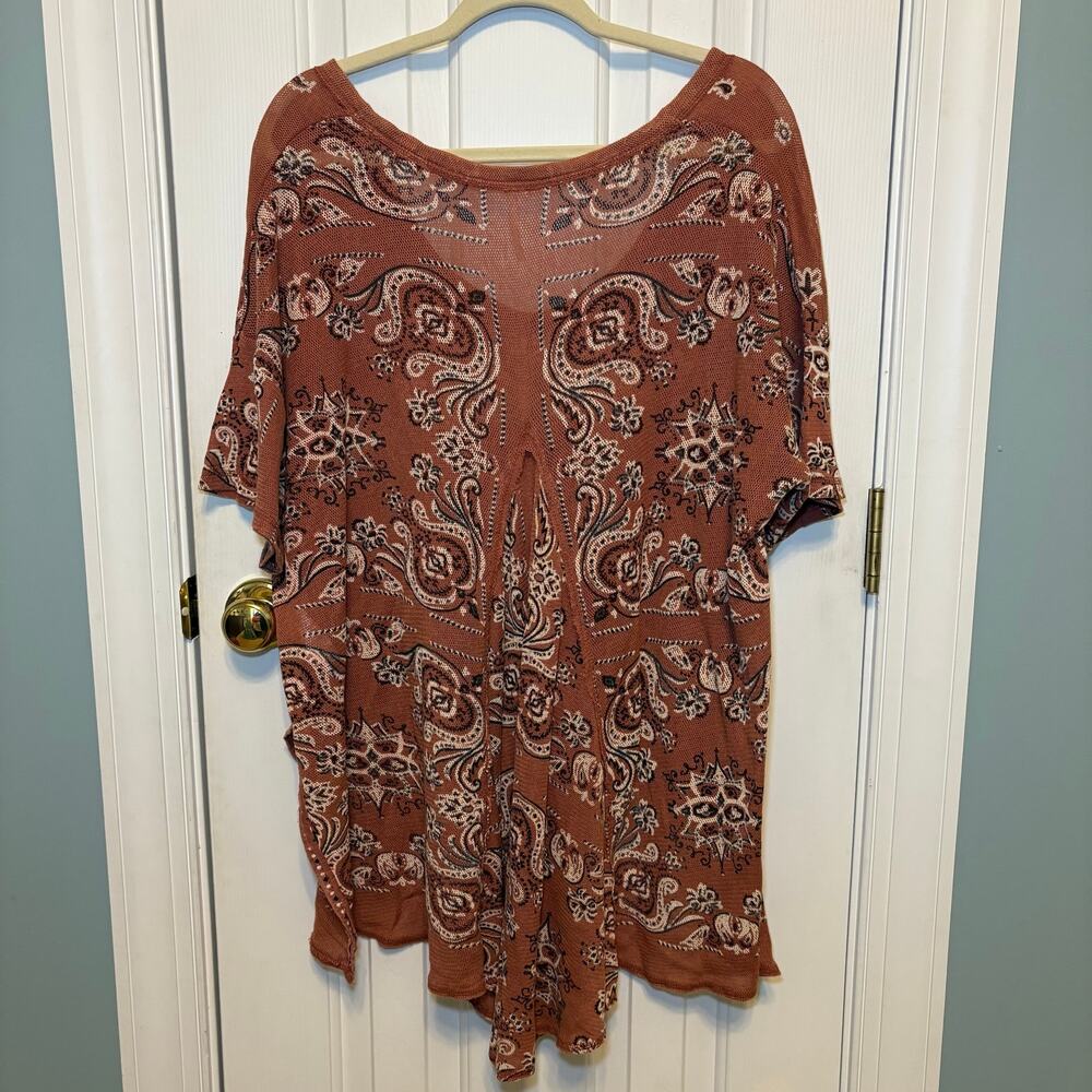 Free People Top Womens Small Paisley Knit Oversized Boho Festival Terracotta - Picture 2 of 16